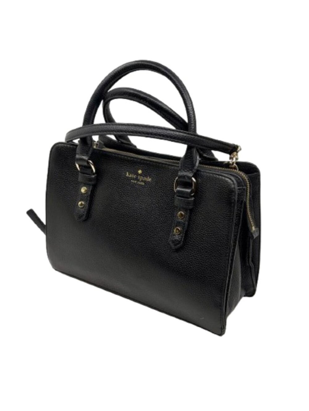 KATE SPADE~Mulberry Street Lise~BLACK PEBBLED LEATHER 3 COMPARTMENT SATCHEL BAG